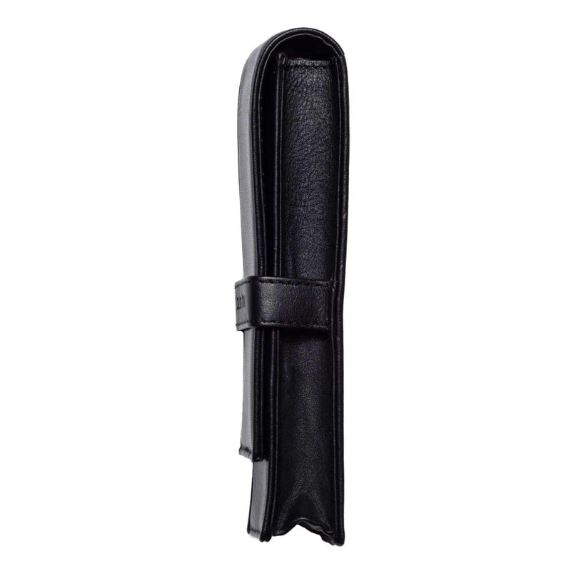 DiLoro Leather Double Pen Case Pencil Pouch Holder for Two Fountain Ballpoint Rollerball Pens and Pencils (Black) - Image 4